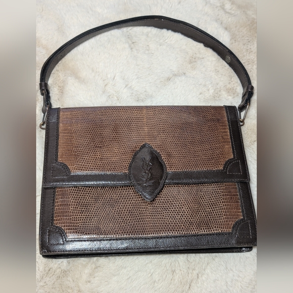 Ysl Yves Saint Laurent vintage Lizard Shoulder Bag Brown - Picture 1 of 8